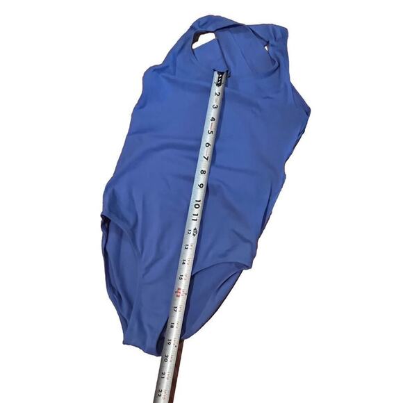 Zatki LTD One Pice Swimsuit Open Cross Back Periwinkle Blue Sz 11 / 12 High Neck - Picture 3 of 7